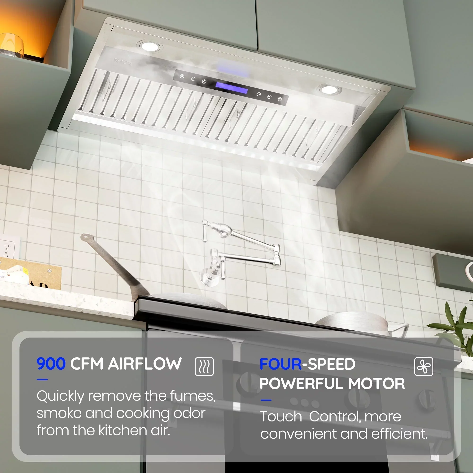 EKON Kitchen Expert 36 inch 900 CFM Convertible Insert Range Hood With Remote Control - Image 3