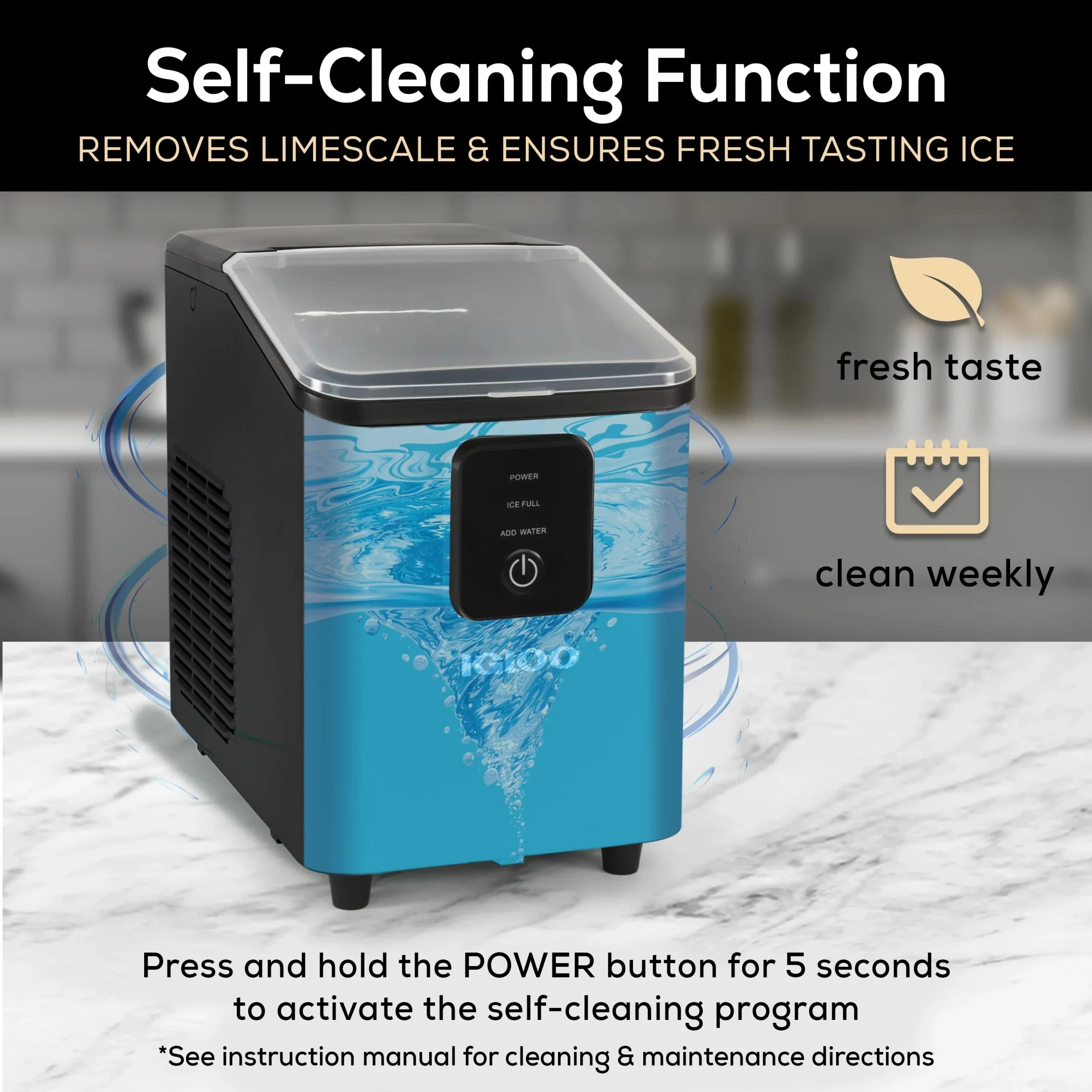 Igloo Self-Cleaning Countertop Ice Maker, 26 lbs. Per Day, 8 Pieces Every 7-8 Minutes, Aqua - Image 19
