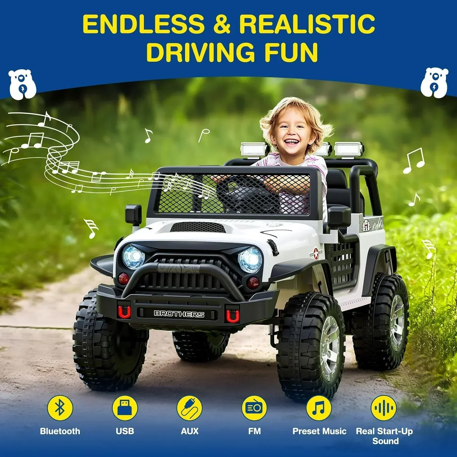 L8 Ride On Car 2 Seater 12V Kids Electric Car Remote Control 4-Wheel Suspension Bluetooth Speaker - Image 40