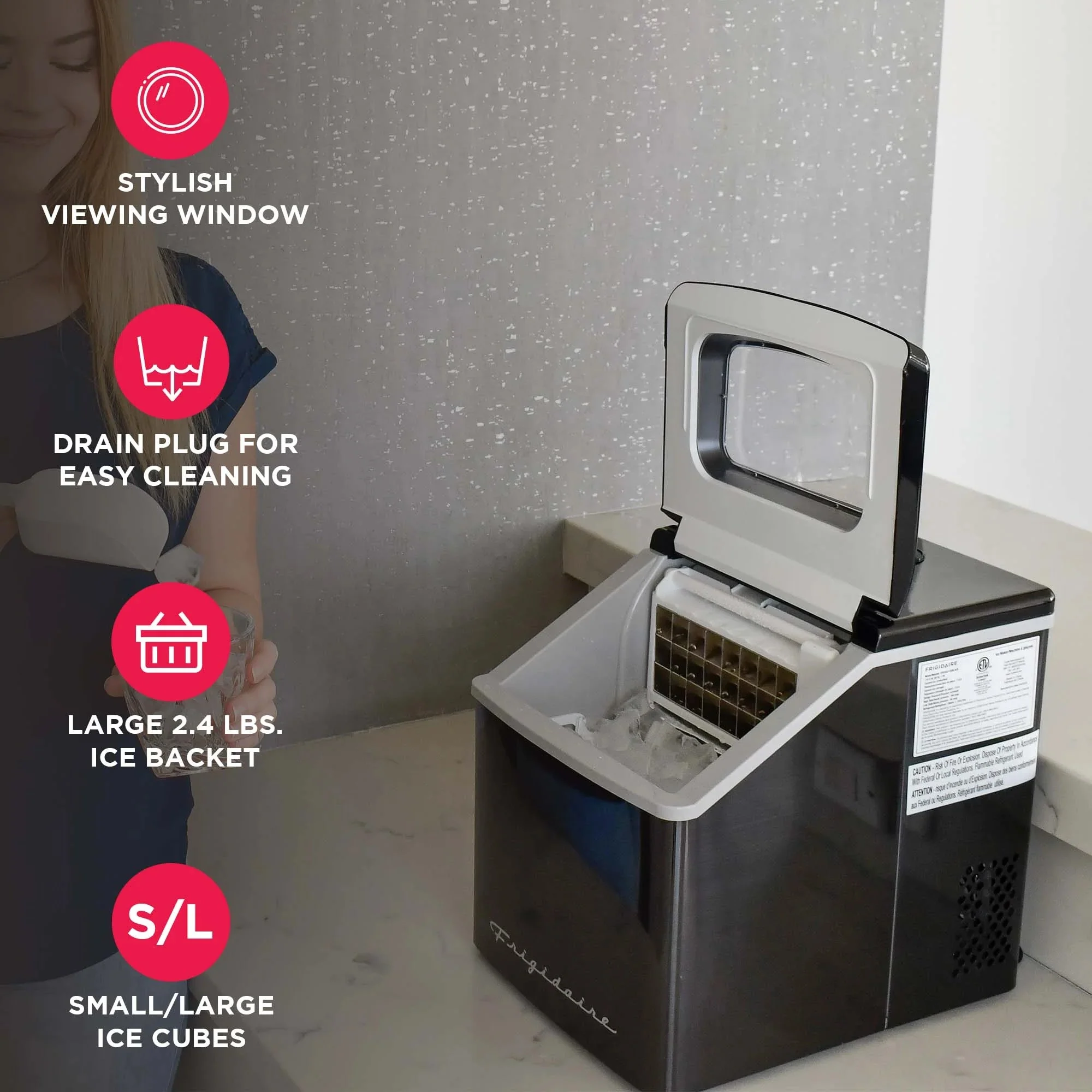 Frigidaire Countertop Clear Square Ice Maker, 40 lbs. Per Day - Stainless Steel - Image 21