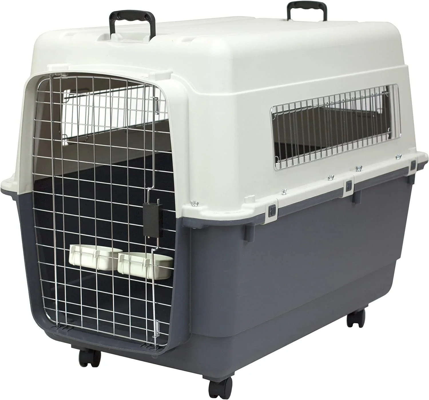 SportPet Designs Plastic Airline Approved Rolling Dog Kennel With Wire Door, XXX-Large, Gray, 48in L x 32in W x 36in H - Image 3