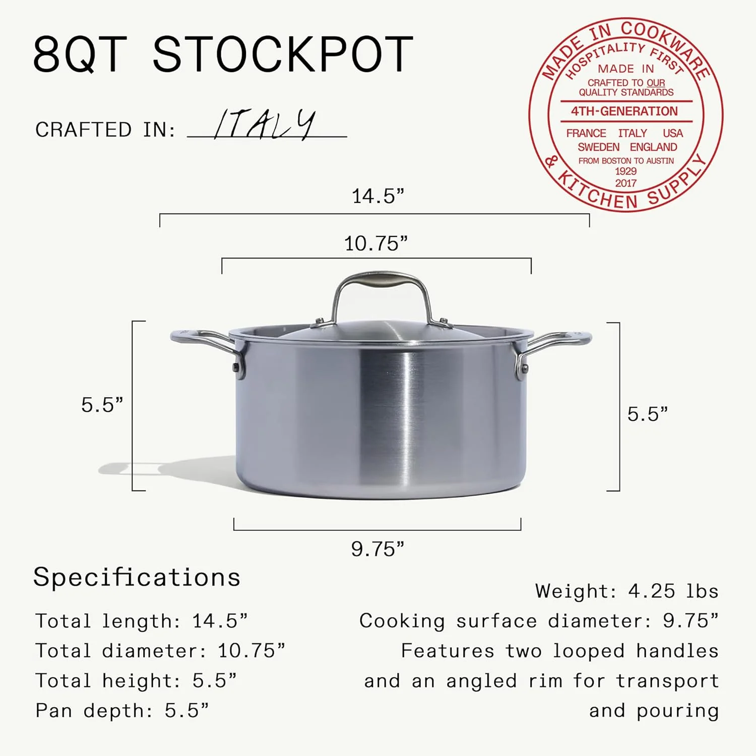 Made In Cookware Stainless Steel Stock Pot With Lid, 8 Quart, 5 Ply - Image 3