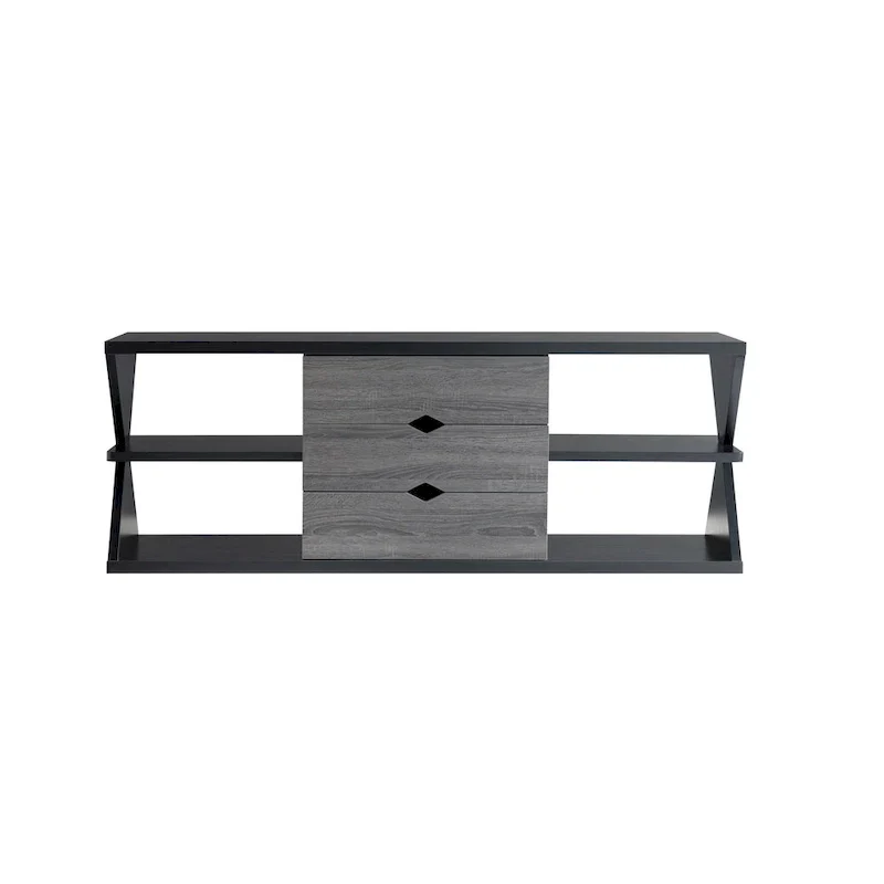 Ayala 60-Inch Modern Black and Distressed Grey TV Console with 4 Shelves and 3 Drawers - Image 6