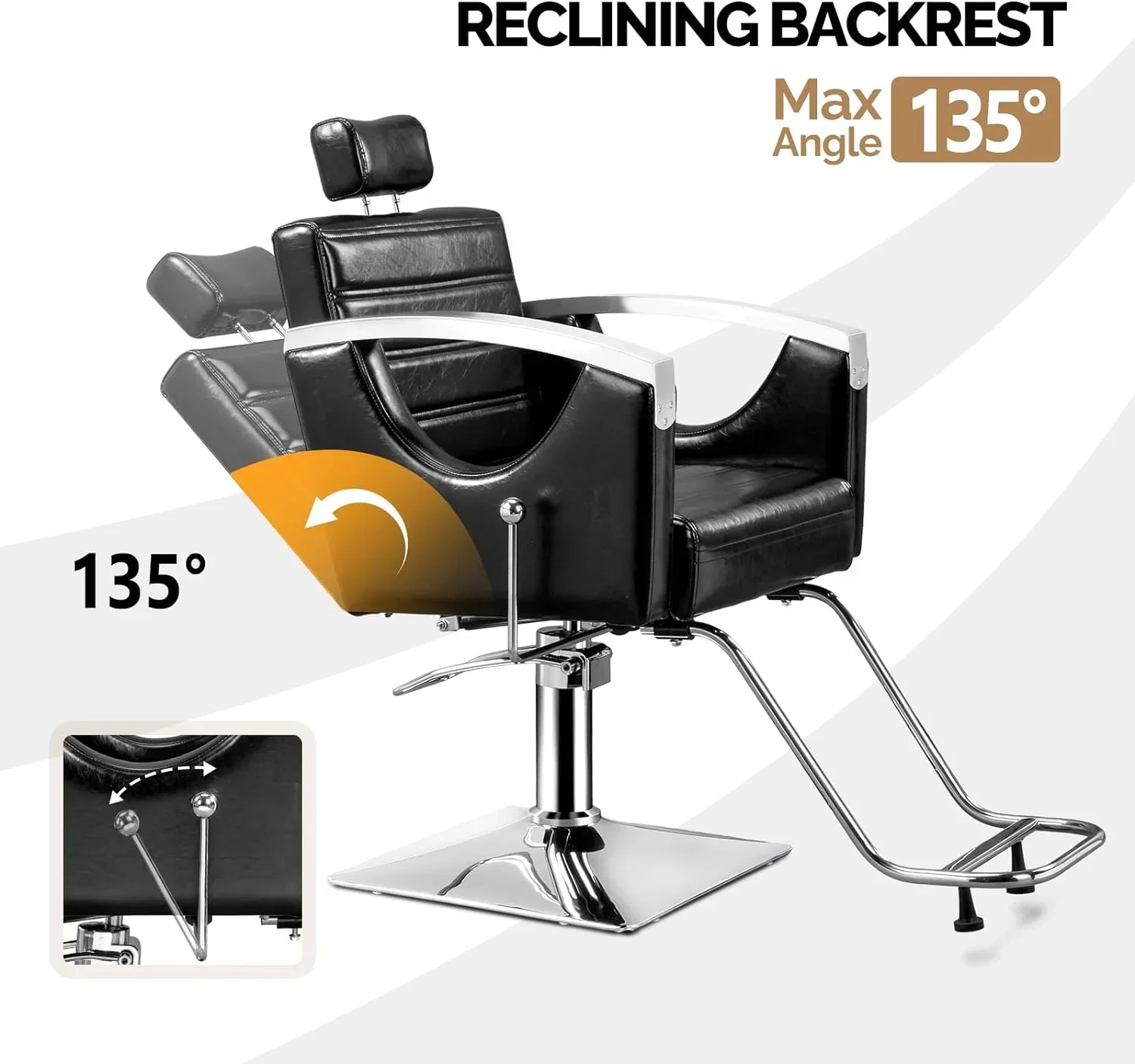 OmySalon All Purpose Reclining Hydraulic Salon Chair, 135 Degree - Image 5