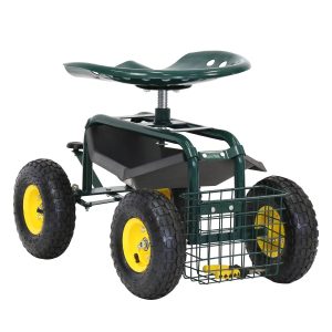 Kinbor Garden Cart Rolling Work Seat with Tool Tray Heavy Duty Gardening Planting New