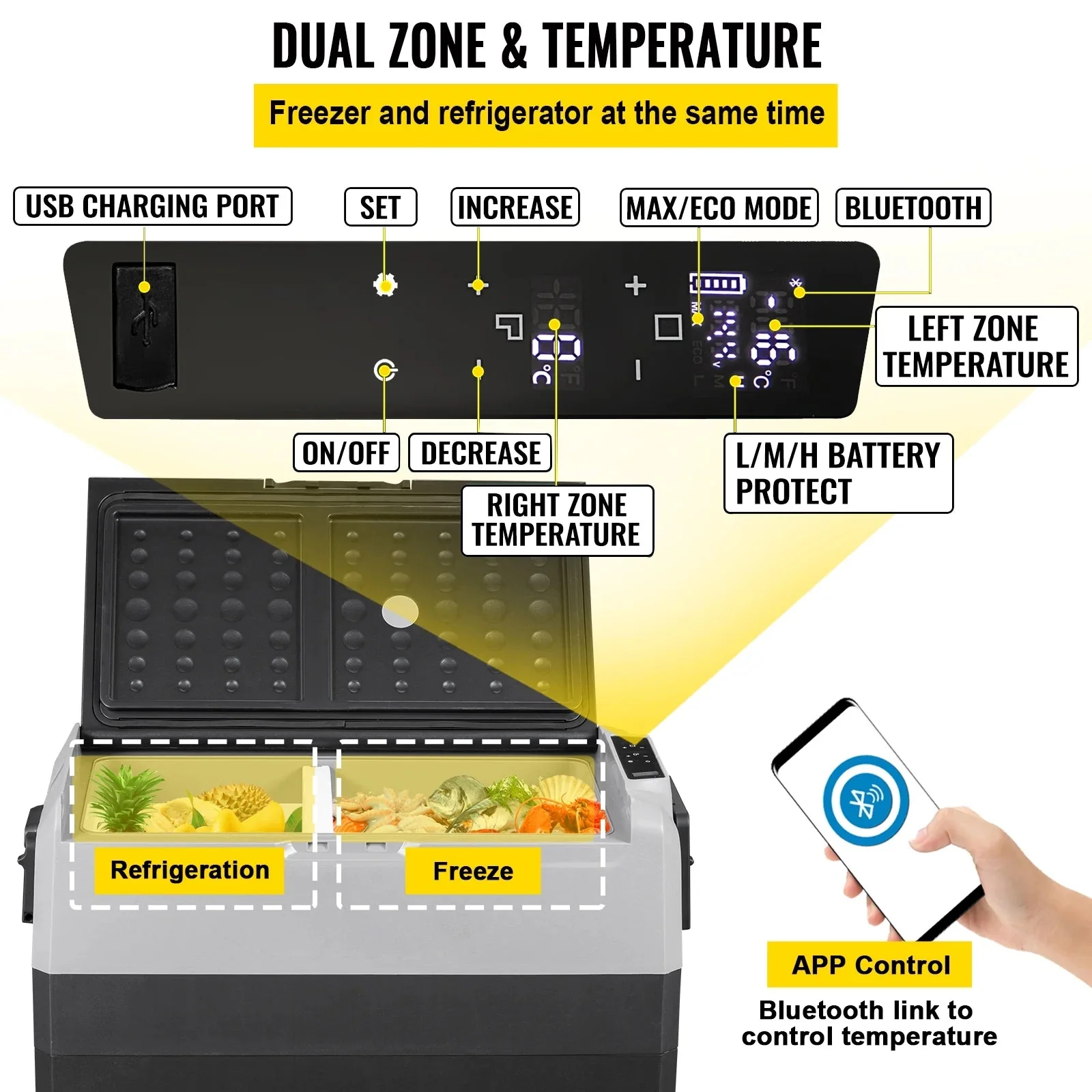 VEVOR Dual-Zone Car Refrigerator Freezer, 48QT - T45K - Image 14