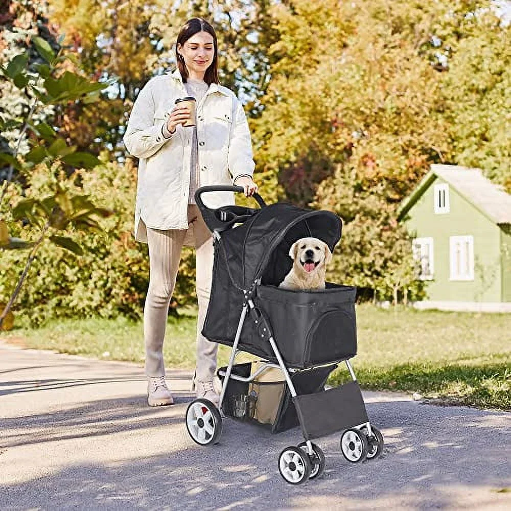 BBBuy 4-Wheel Foldable Pet Stroller, 33 Pounds, Black - Image 2