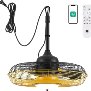 Orison Outdoor Plug-In Ceiling Fan With Light, Yellow, 21in D x 21in W x 10in H - B63992