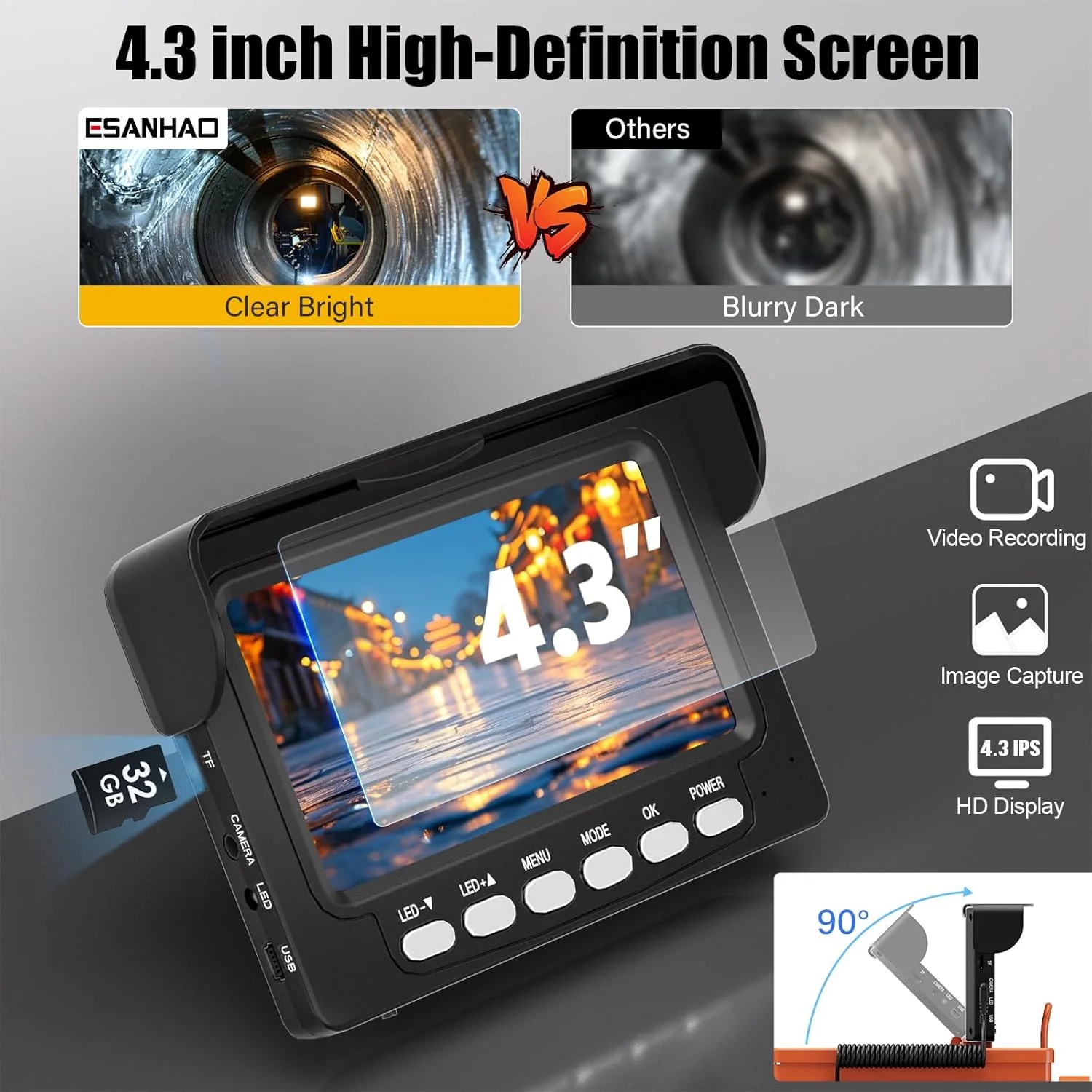 Sewer Inspection Camera, 100FT, DVR, Audio, 4.3" Screen - Image 2
