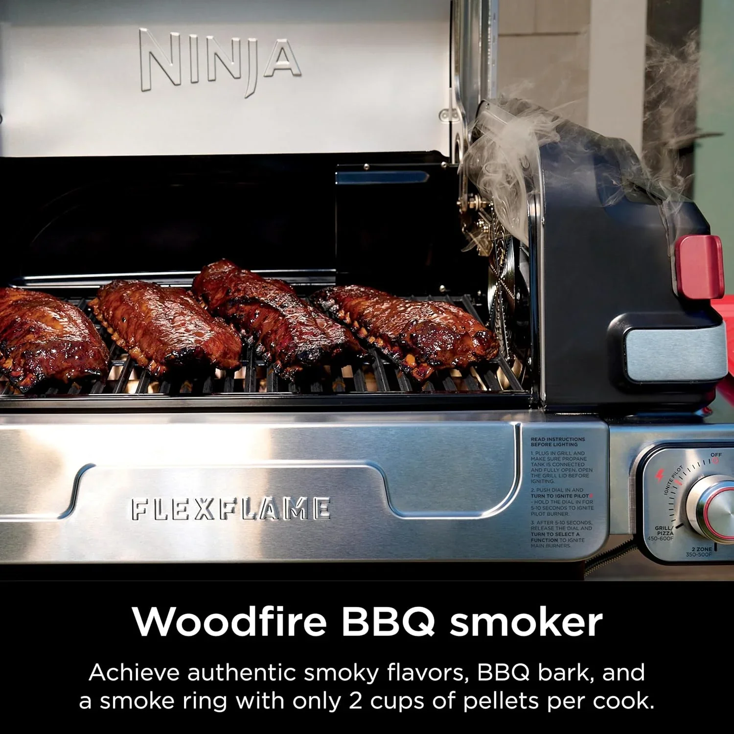 Ninja FlexFlame, Grill and Smoker, Electric and Propane Grill, Roaster, BBQ Grill, 5-in-1 Cooking System, 3 Burner, Digital Control, Outdoor Cooking, Griddle, Pizza Maker, Stainless Steel, PG301 - Image 22