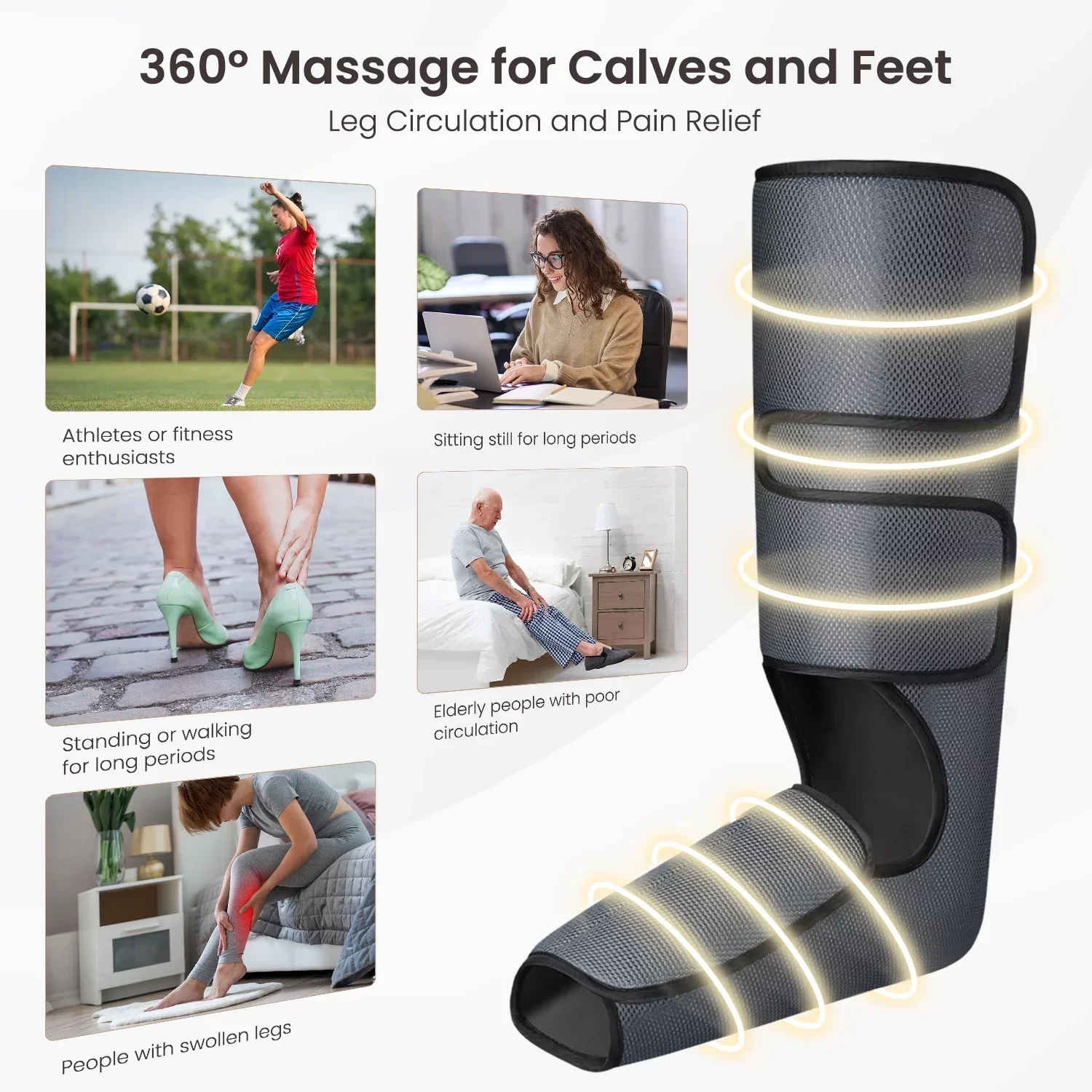 PureHeal Air Compression Foot And Leg Massager, Black - 5 Modes, 5 Intensities - Image 9