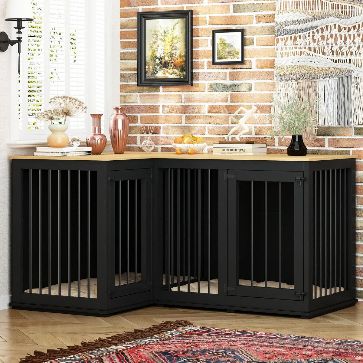 L Shape Corner Dog Crate Furniture For 2 Dogs, 58.7X41.1 - Image 31