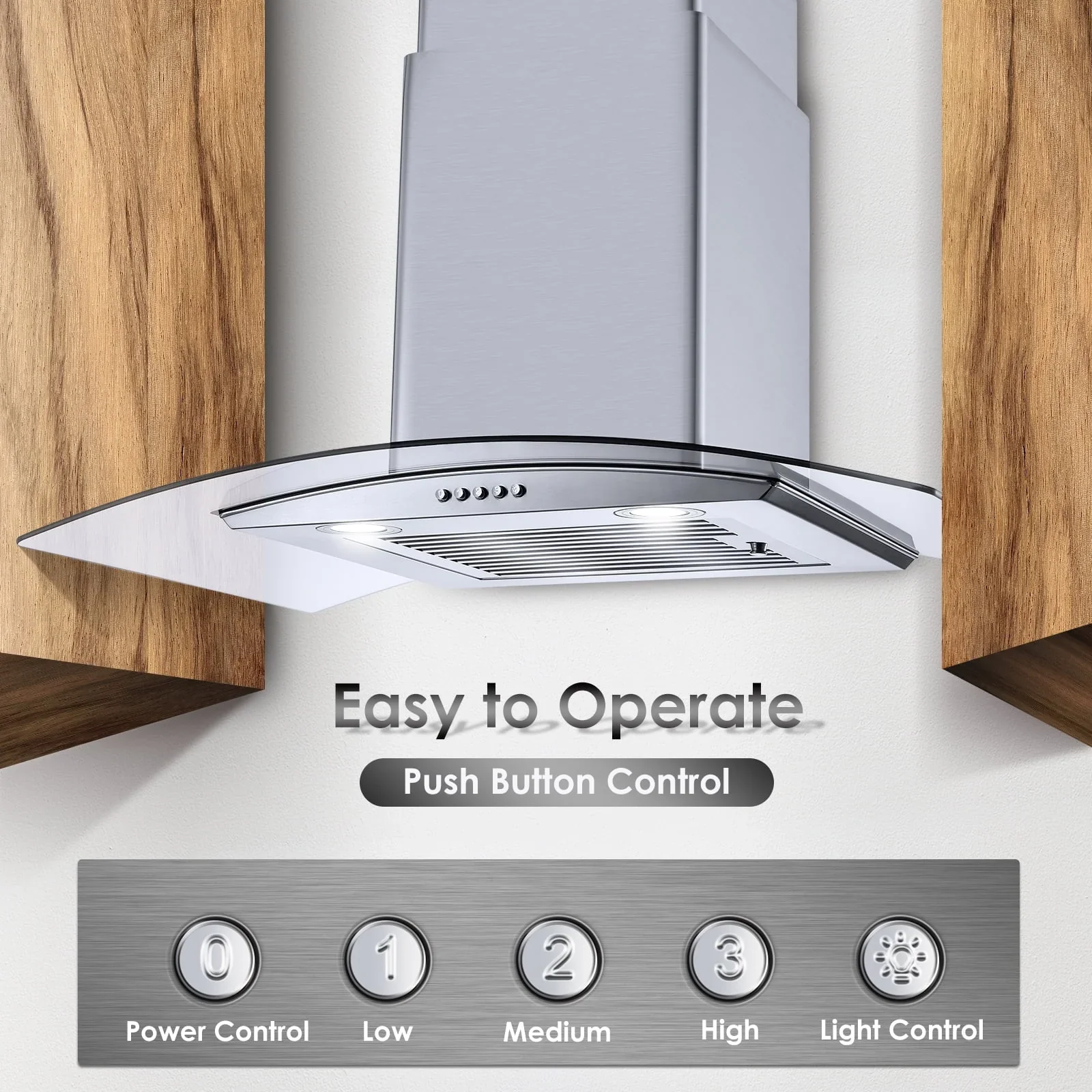 Wall Mount Range Hood 30 inch Convertible Tempered Glass 3-Speed 450 CFM - 3375B - Image 5
