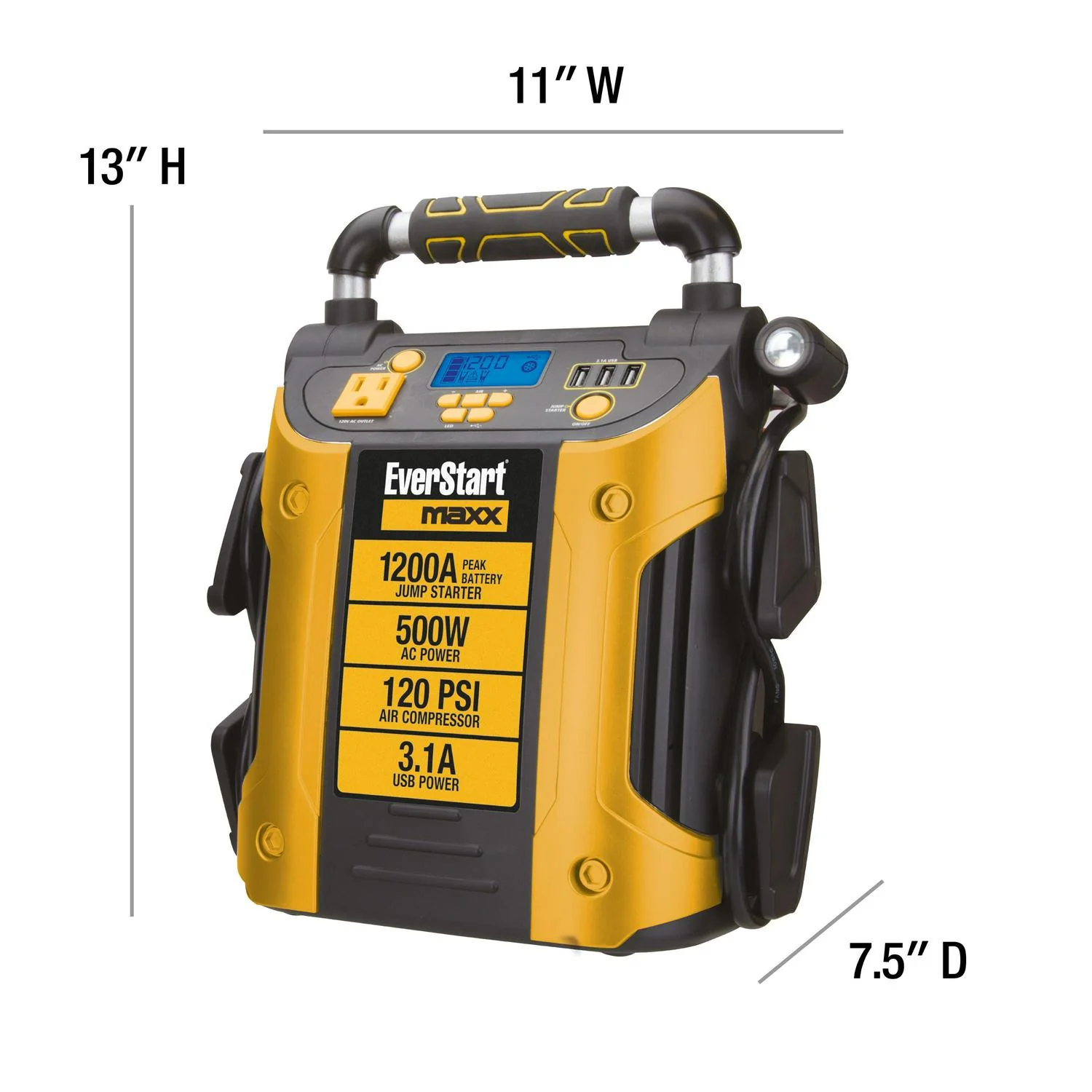 J5CPDE Jump Starter, Power Station, 1200 Peak Battery Amps with 500W Inverter and 120 PSI Compressor - Image 3