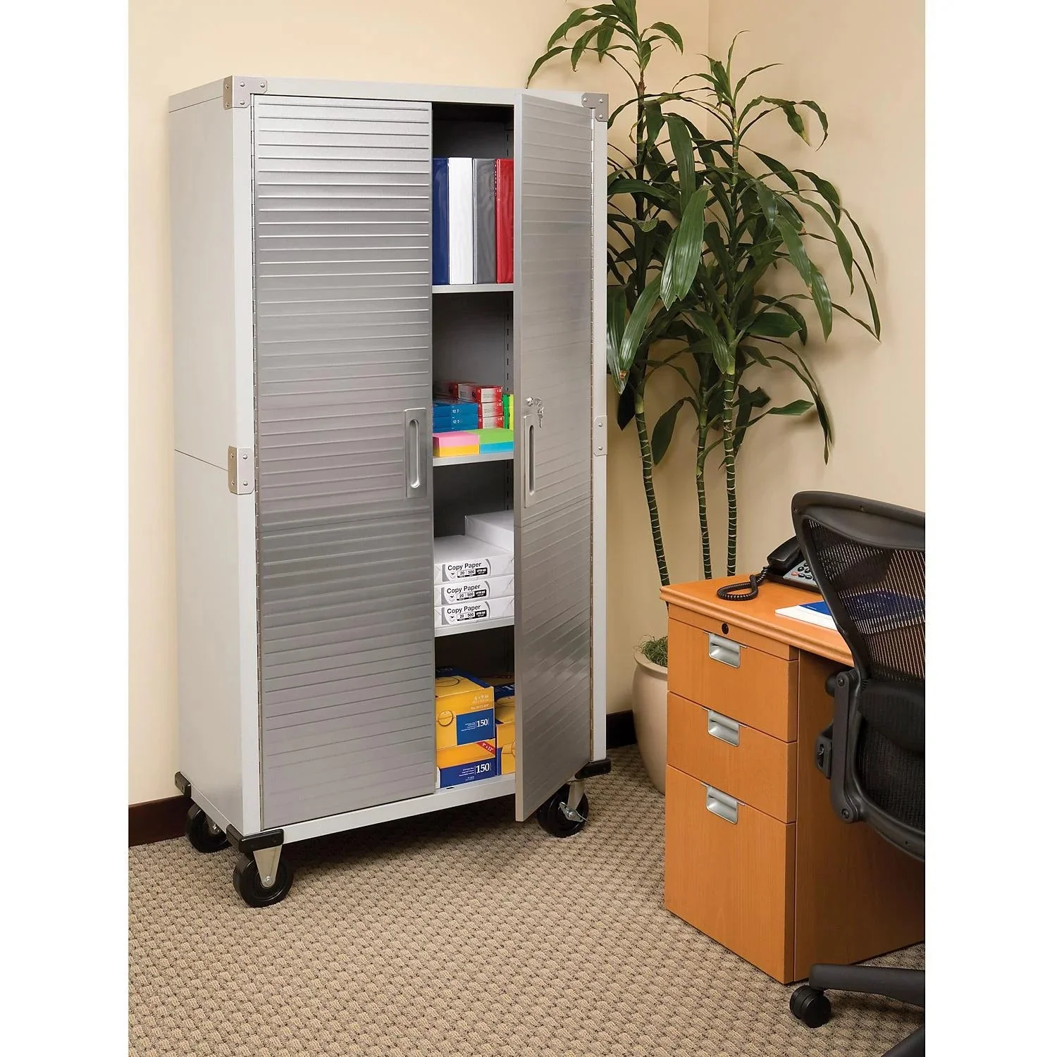 Seville Classics UltraHD Rolling Storage Cabinet, Granite, 36in W x 18in D x 72in H - Image 11