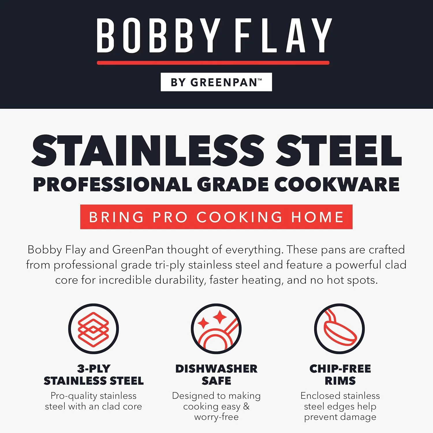 GreenPan x Bobby Flay 10 Piece Stainless Steel Tri-Ply Cookware Set - 8QT Stockpot - Image 10