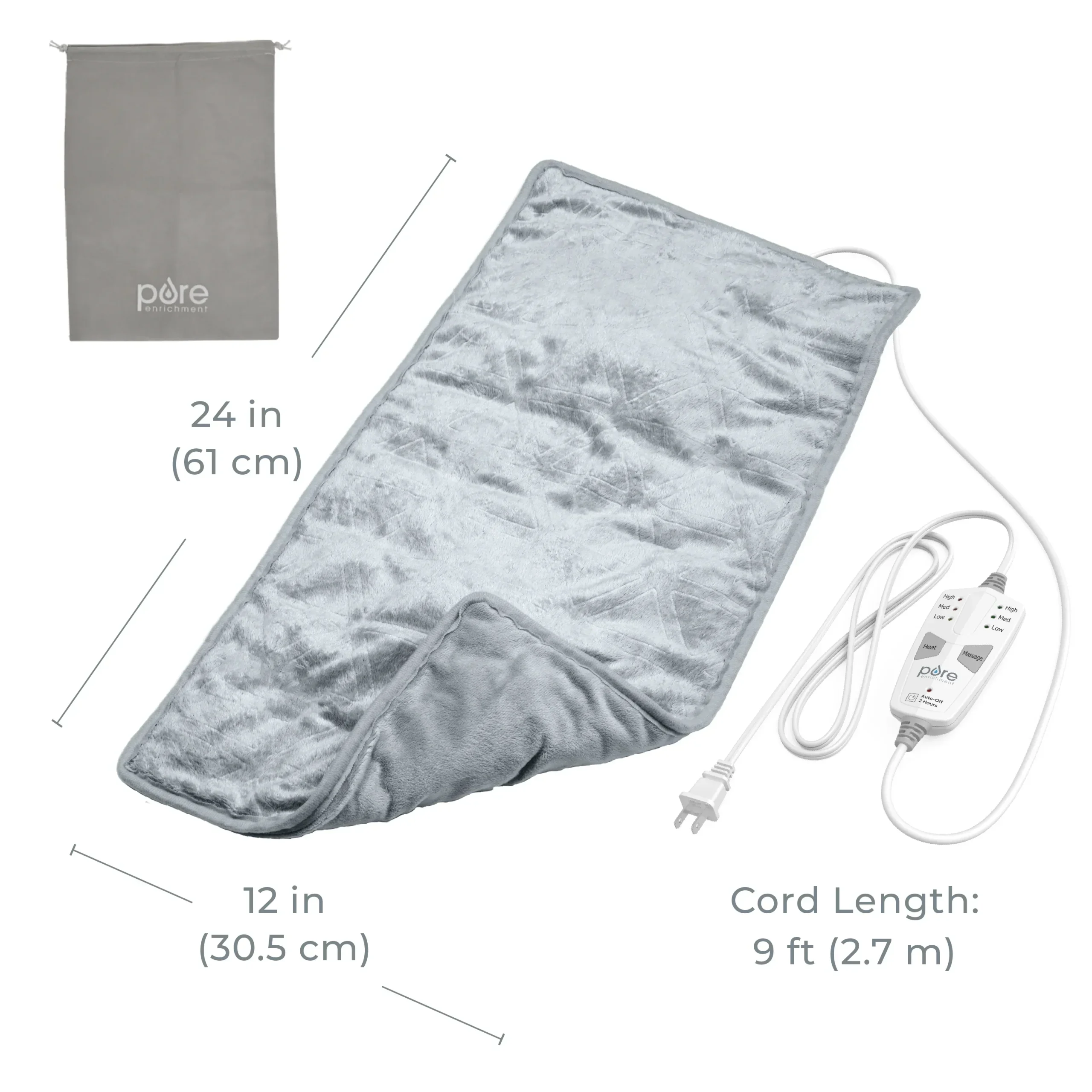 Pure Enrichment 3-in-1 Heating Pad, 12 in x 24 in, Steel Gray - WeightedWarmth - Image 7