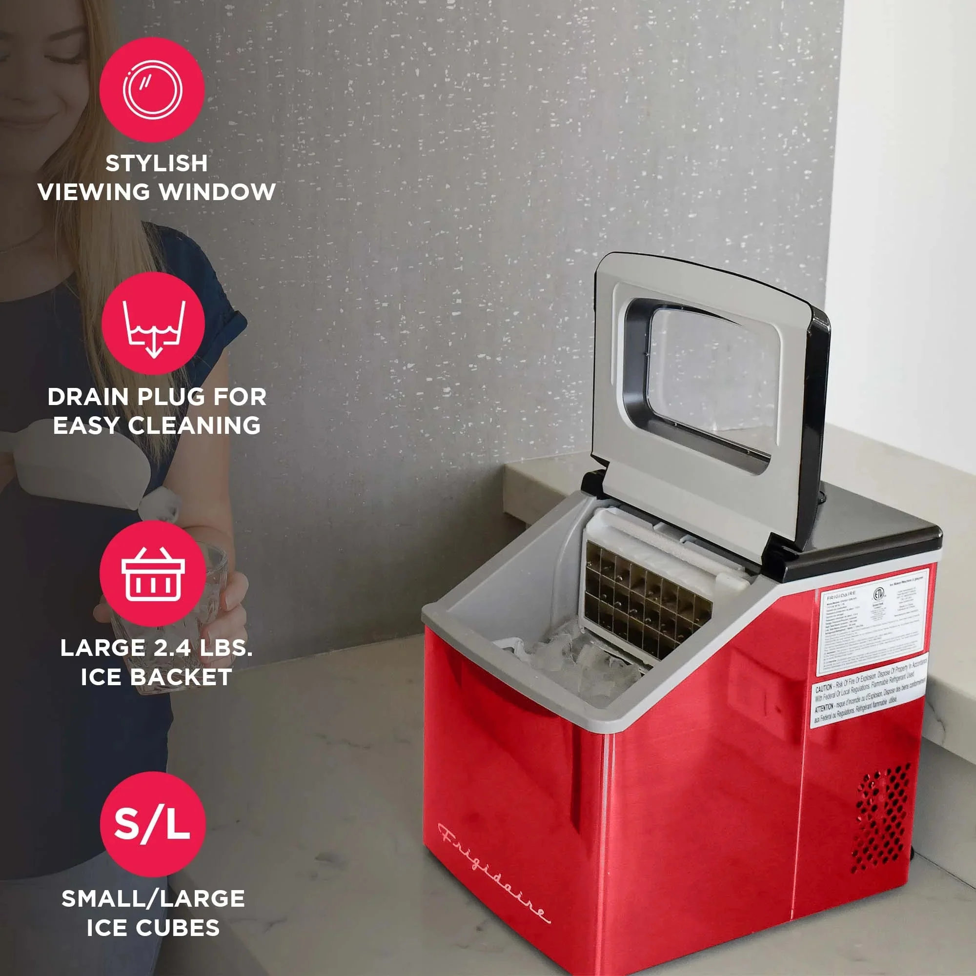 Frigidaire Countertop Clear Square Ice Maker, 40 lbs. Per Day - Stainless Steel - Image 12