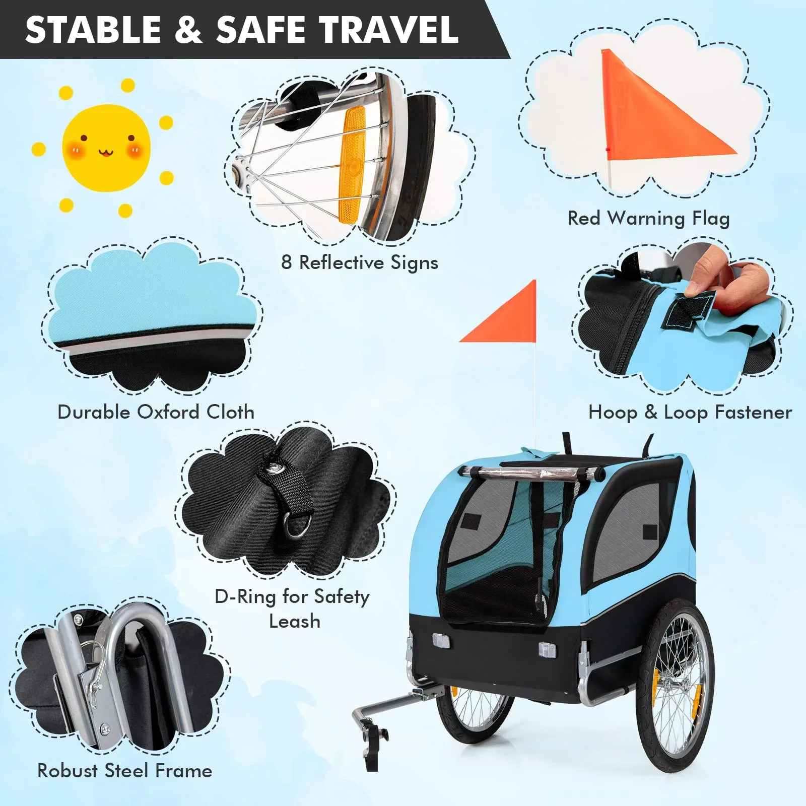 Pet Bike Trailer Holds 40kg Bicycle Trailer for Small & Medium-Sized Dogs - Image 10