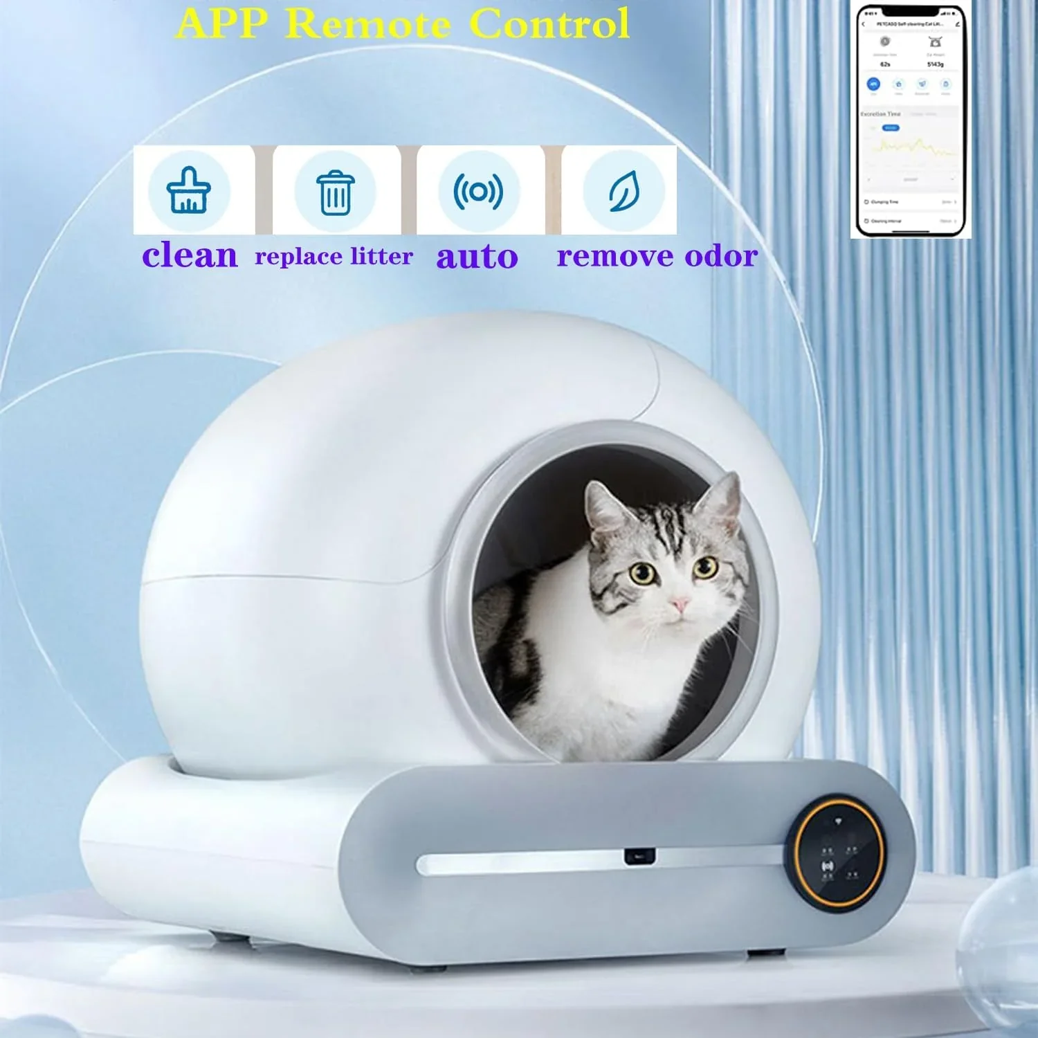 Automatic Cat Litter Box, White, 65L Capacity, 9L Collection Bin - TYSD-1 - Image 11