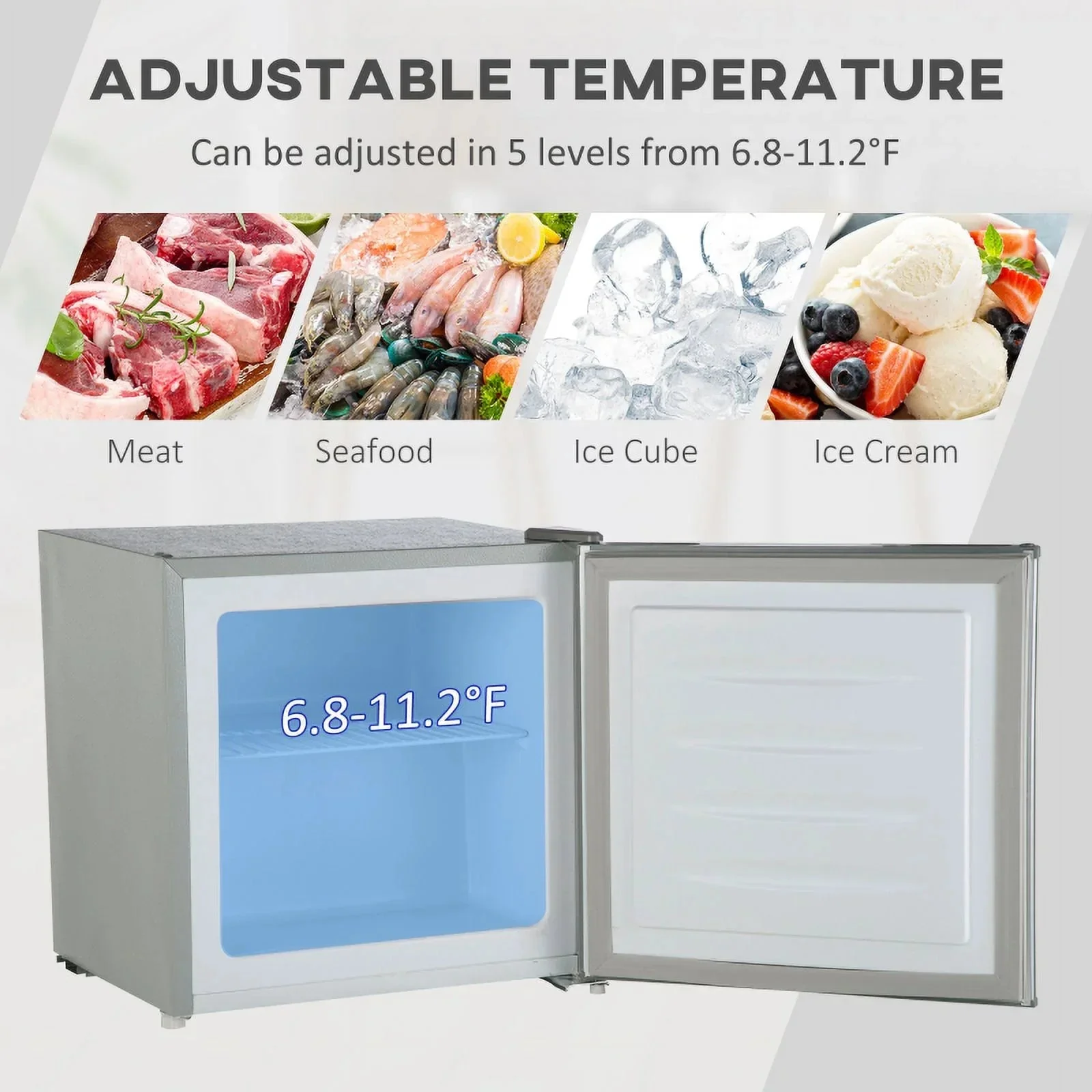 HOMCOM Countertop Upright Mini Freezer, 1.1 Cu.Ft, Gray - 05 - Image 4