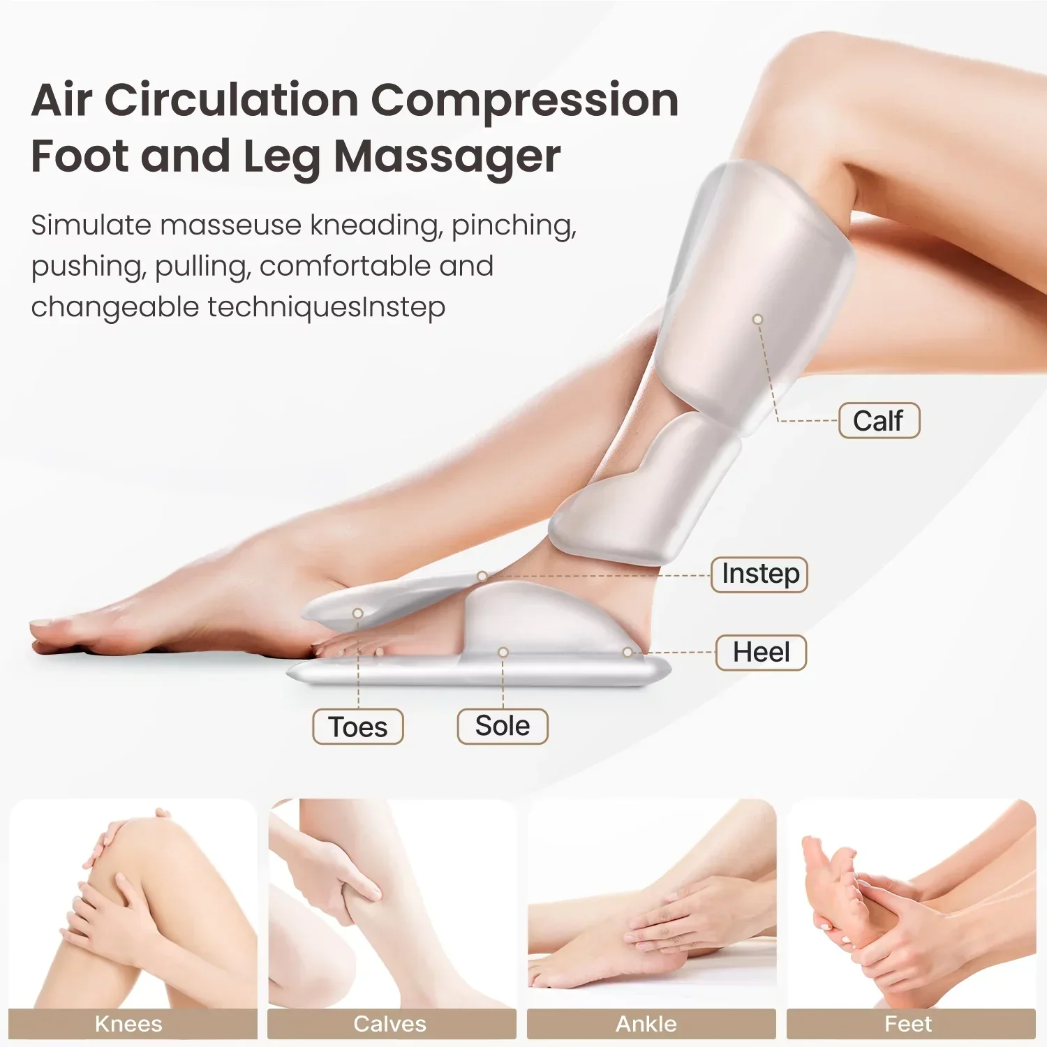 PureHeal Air Compression Foot And Leg Massager, Black - 5 Modes, 5 Intensities - Image 3