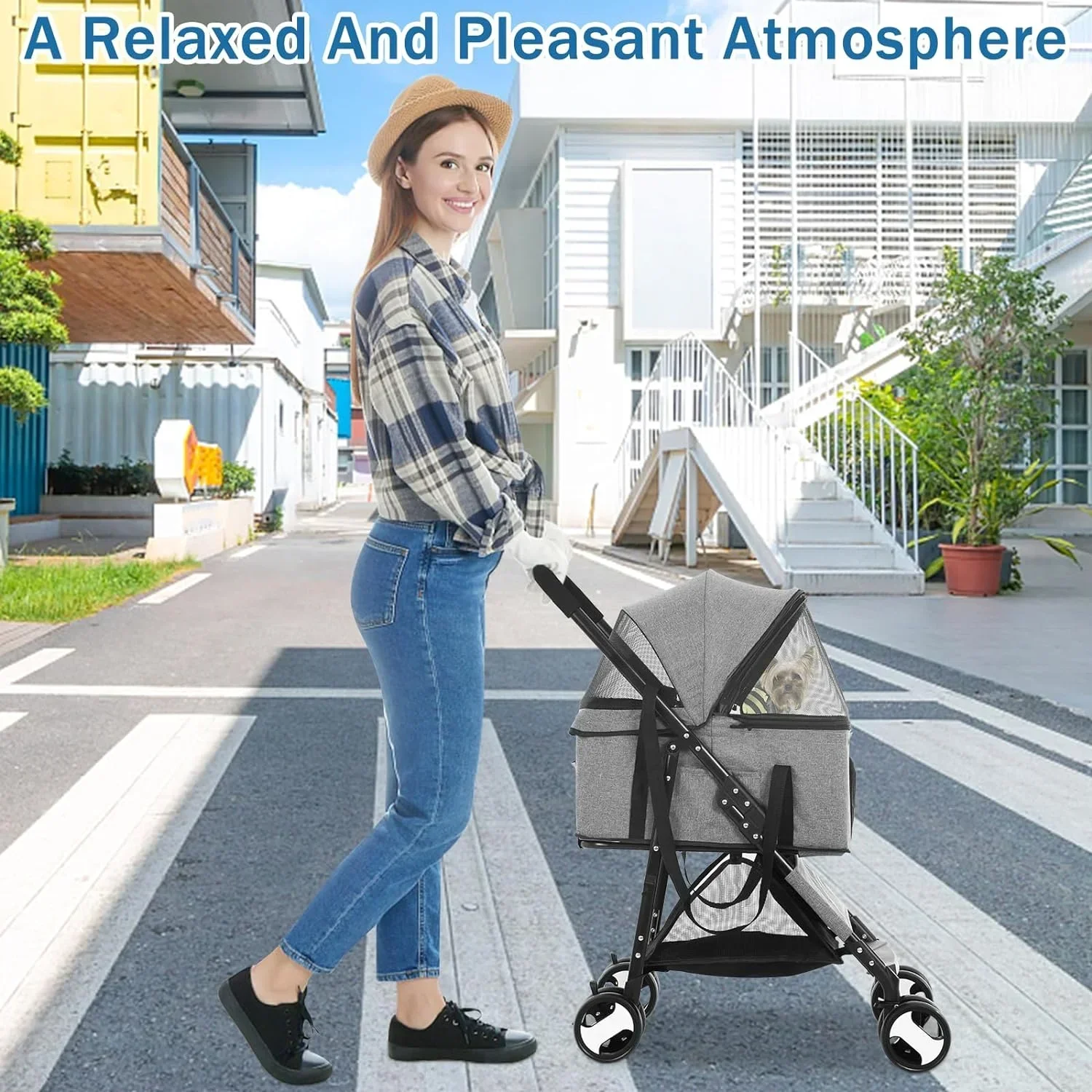 Dkeli 3-in-1 Folding Pet Stroller With Detachable Carrier And Car Seat, 44 Lbs - Image 7
