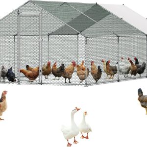 VEVOR Walk-In Metal Chicken Coop With Cover, 19.7 x 9.8 x 6.5 ft, Spire Roof And Security Lock