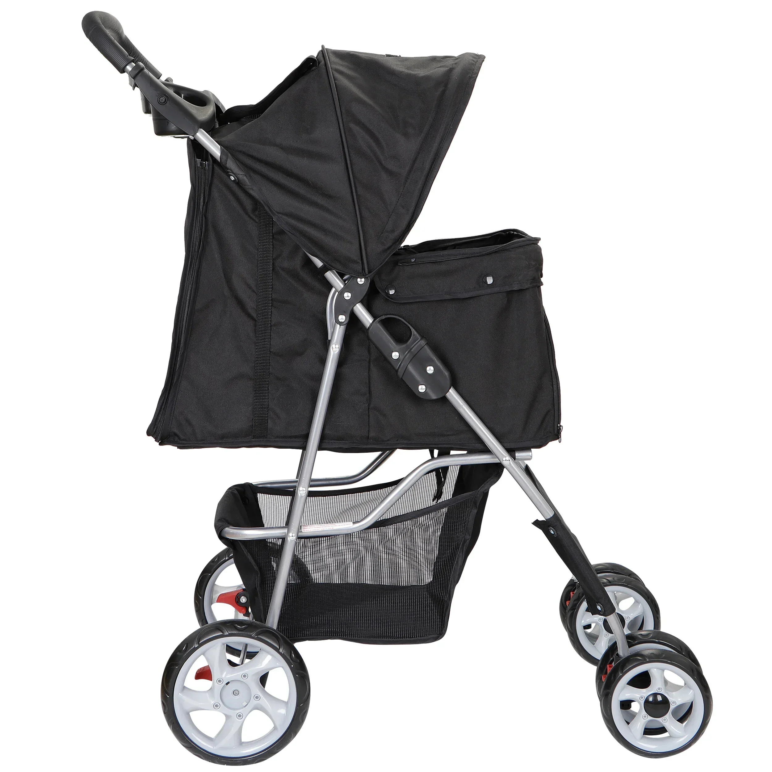 HomGarden 4 Wheel Foldable Pet Stroller Carrier Cart With Storage Basket And Cup Holder - Black - Image 3