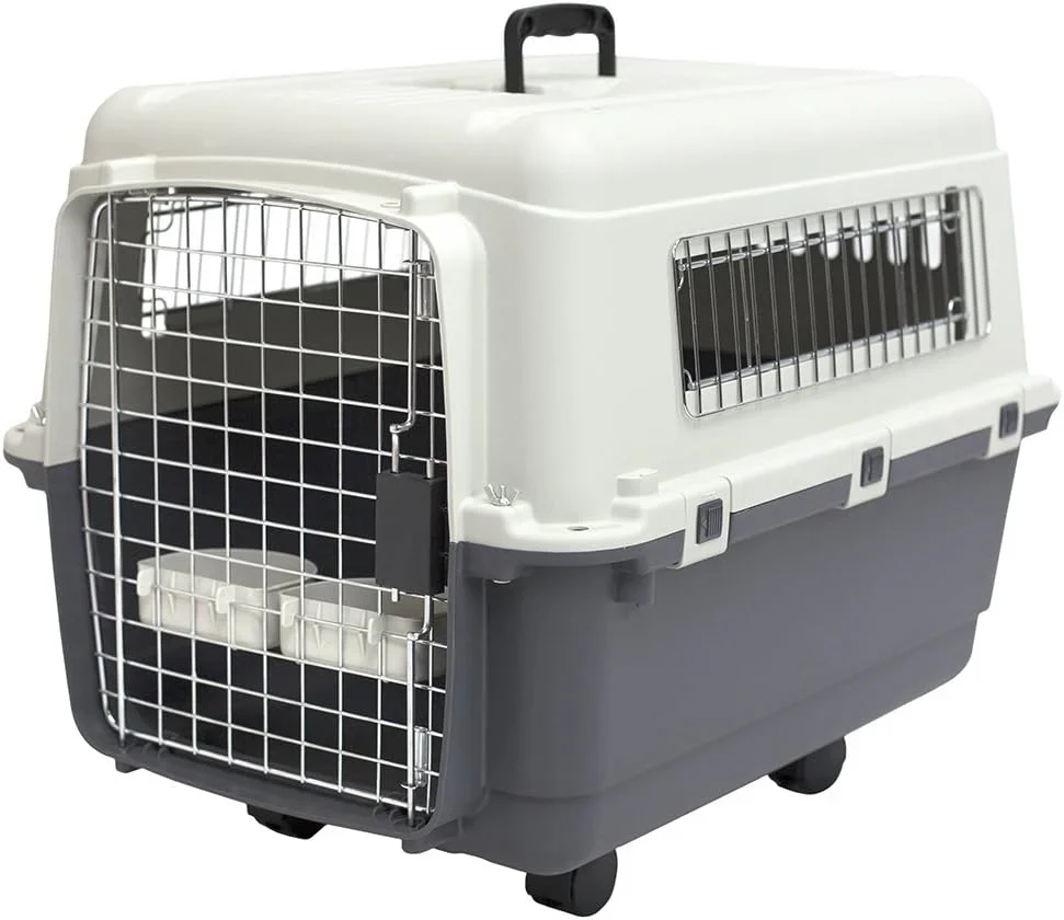SportPet Designs Plastic Airline Approved Rolling Dog Kennel With Wire Door, XXX-Large, Gray, 48in L x 32in W x 36in H - Image 4