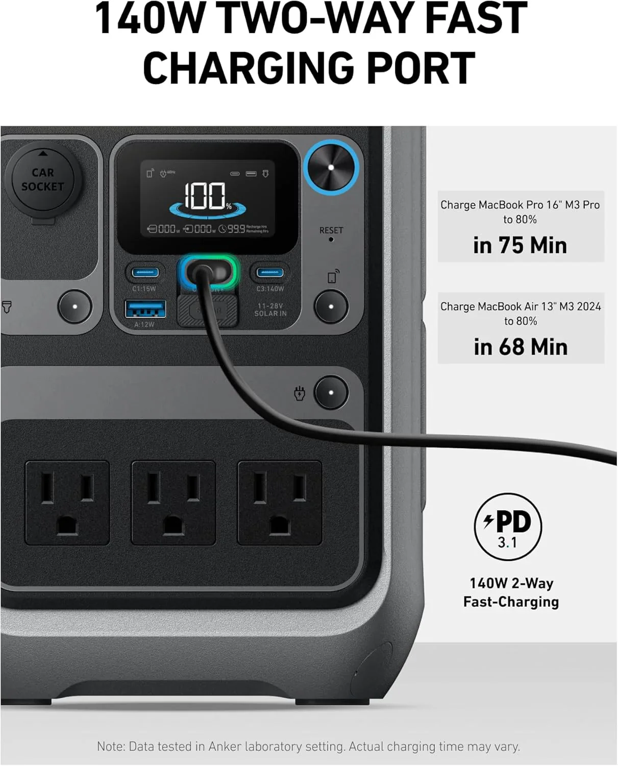Anker Solar Generator SOLIX C300 with 60W Solar Panel, 288Wh Portable Power Station, 300W (600W Surge), LiFePO4 Battery, 140W Two-Way Fast Charging, for Outdoor Camping, Traveling, and Emergencies - Image 9
