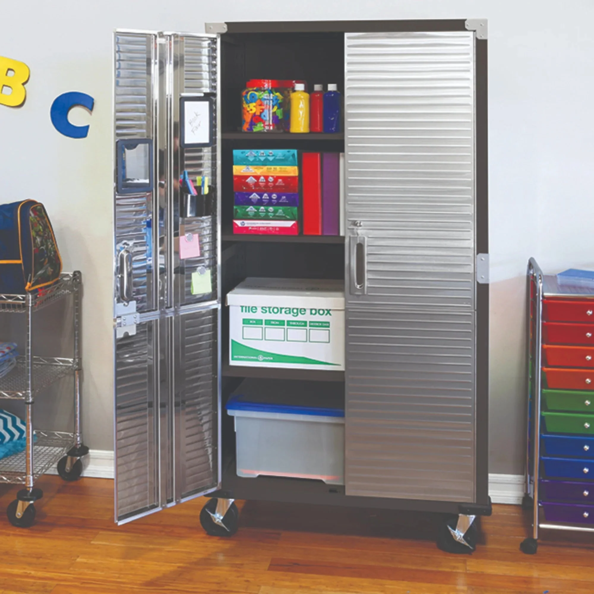Seville Classics UltraHD Rolling Storage Cabinet, Granite, 36in W x 18in D x 72in H - Image 33