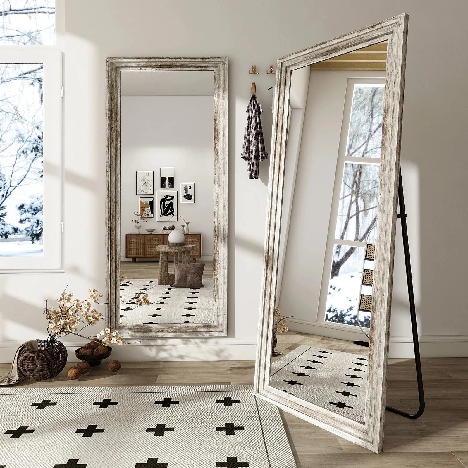 BEAUTYPEAK Full Length Floor Mirror With Stand, 64 x 21 in, Retro White - Image 7