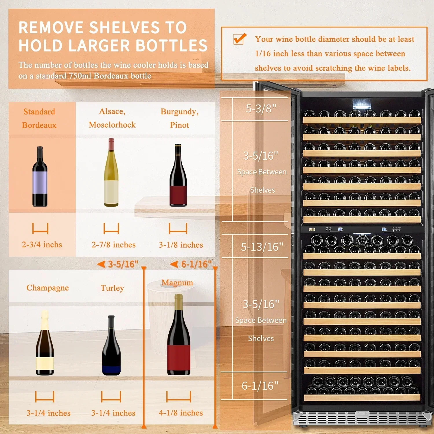 Lanbo 32 Inch 287 Bottle Dual Zone Compressor Freestanding Wine Refrigerator - LW328DD - Image 4