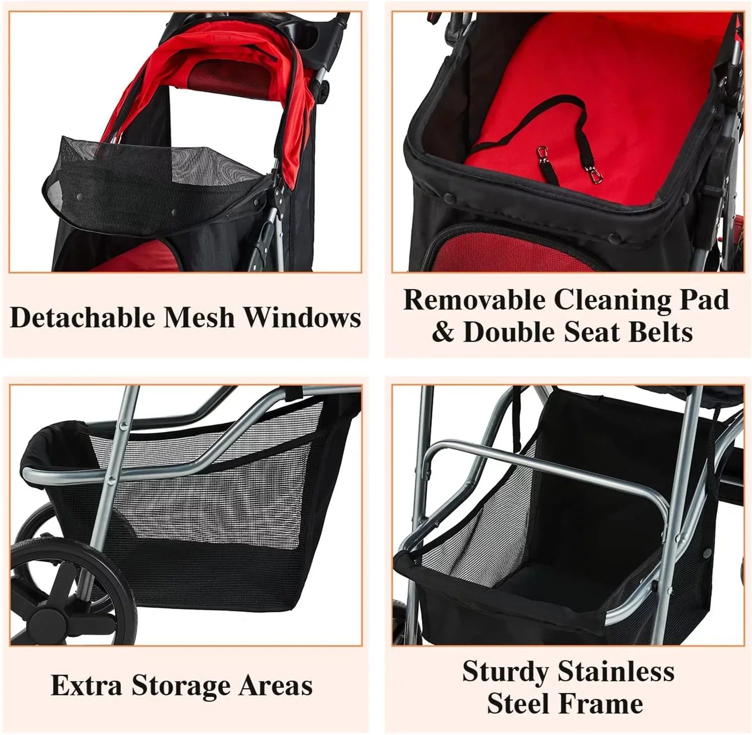 Afuhokles Pet Stroller For Small And Medium Dogs And Cats, 4 Wheels, 35lbs - Folding Storage Basket - Image 6