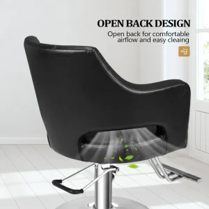 OmySalon Barber Styling Chair With Hydraulic Pump, 360 Swivel And Footrest - Black