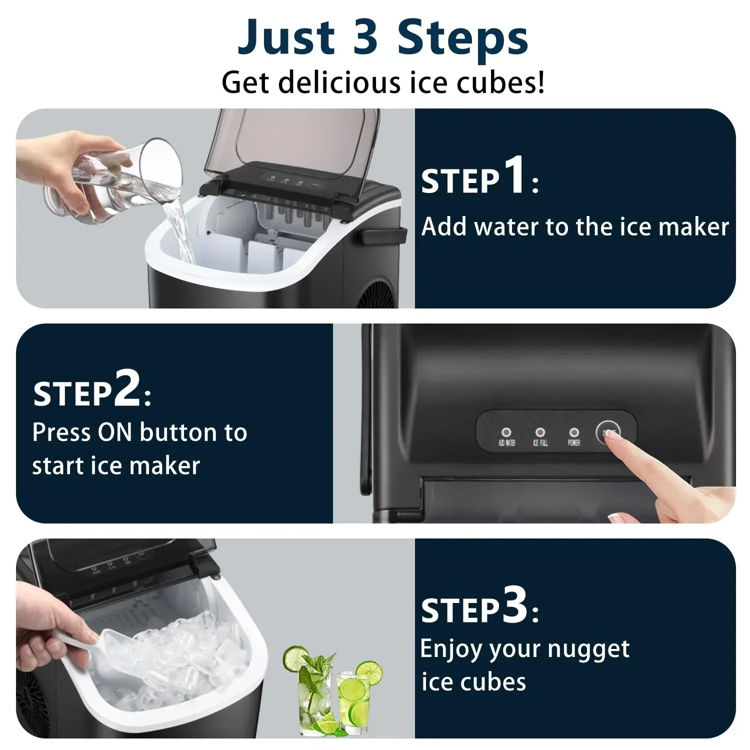 Joy Pebble Countertop Bullet Ice Maker With Handle, 9 Ice Cubes in 6 Mins, 26Lbs/24H - Image 7