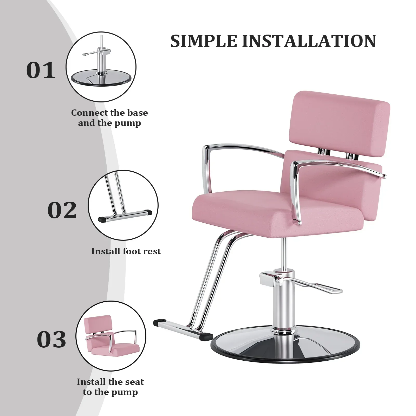 OmySalon Salon Chair With Hydraulic Pump, Pink, 360 Degree Swivel - Image 7