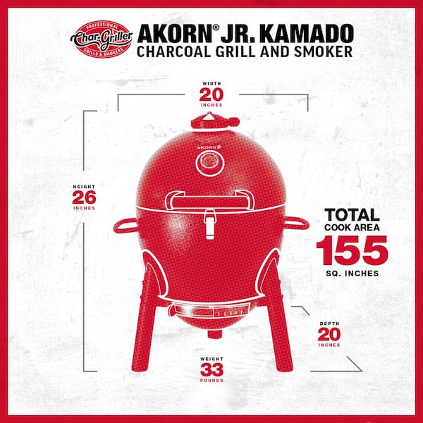 Akorn Jr. 14 In. Portable Kamado Charcoal Grill in Red - Image 3