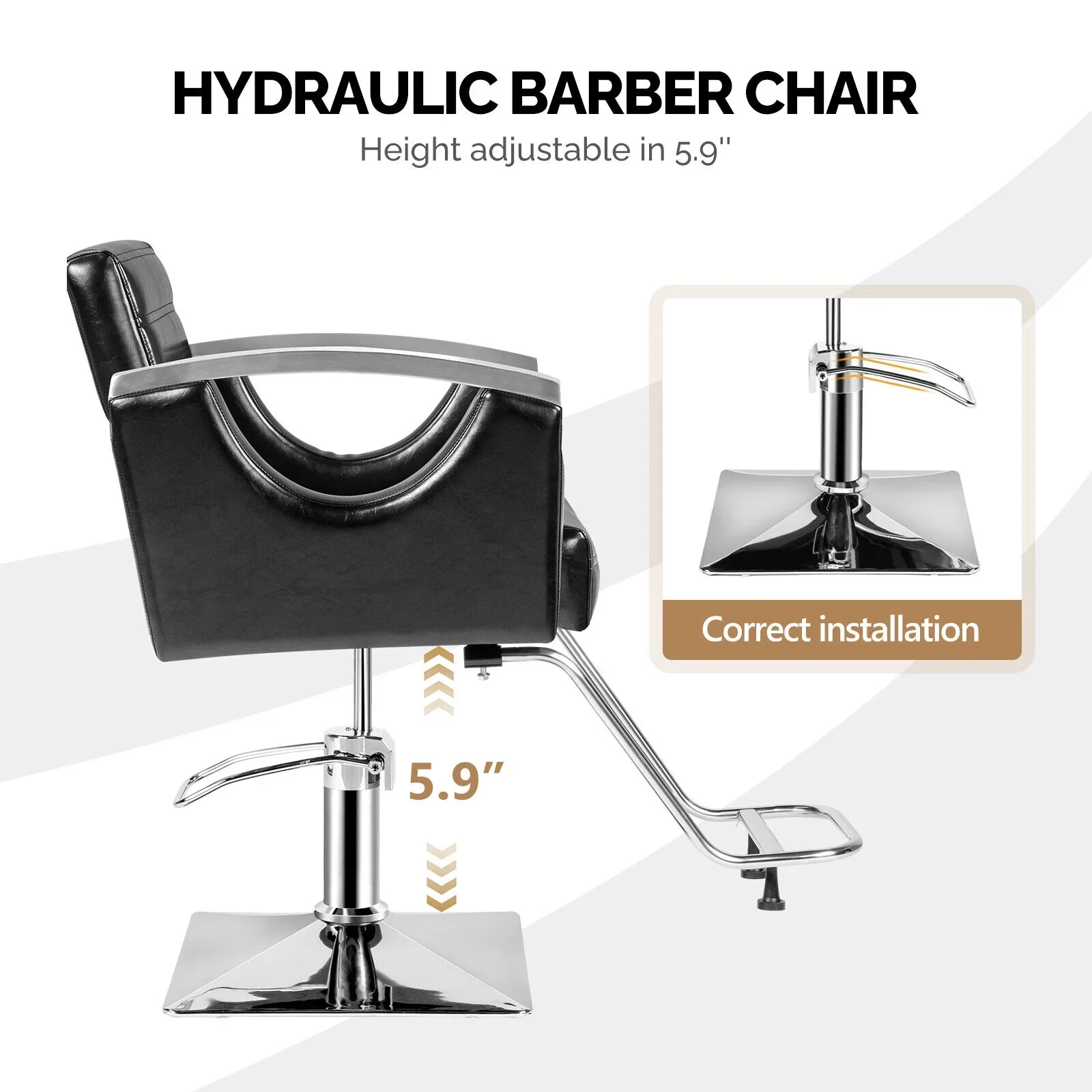 OmySalon Hydraulic Barber Chair With Stainless Steel Armrests, Brown Or Black - Image 10