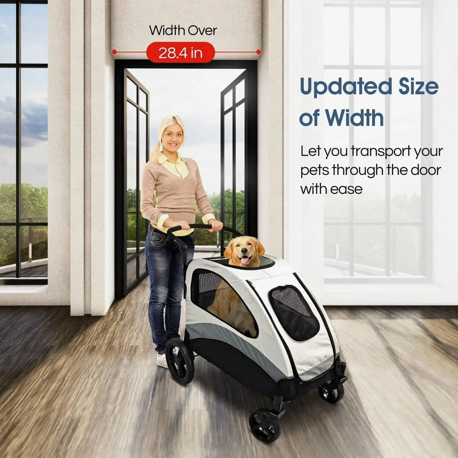 Poloma Foldable Pet Stroller for Large or 2 Dogs Cats, Gray - GS-307Z - Image 4