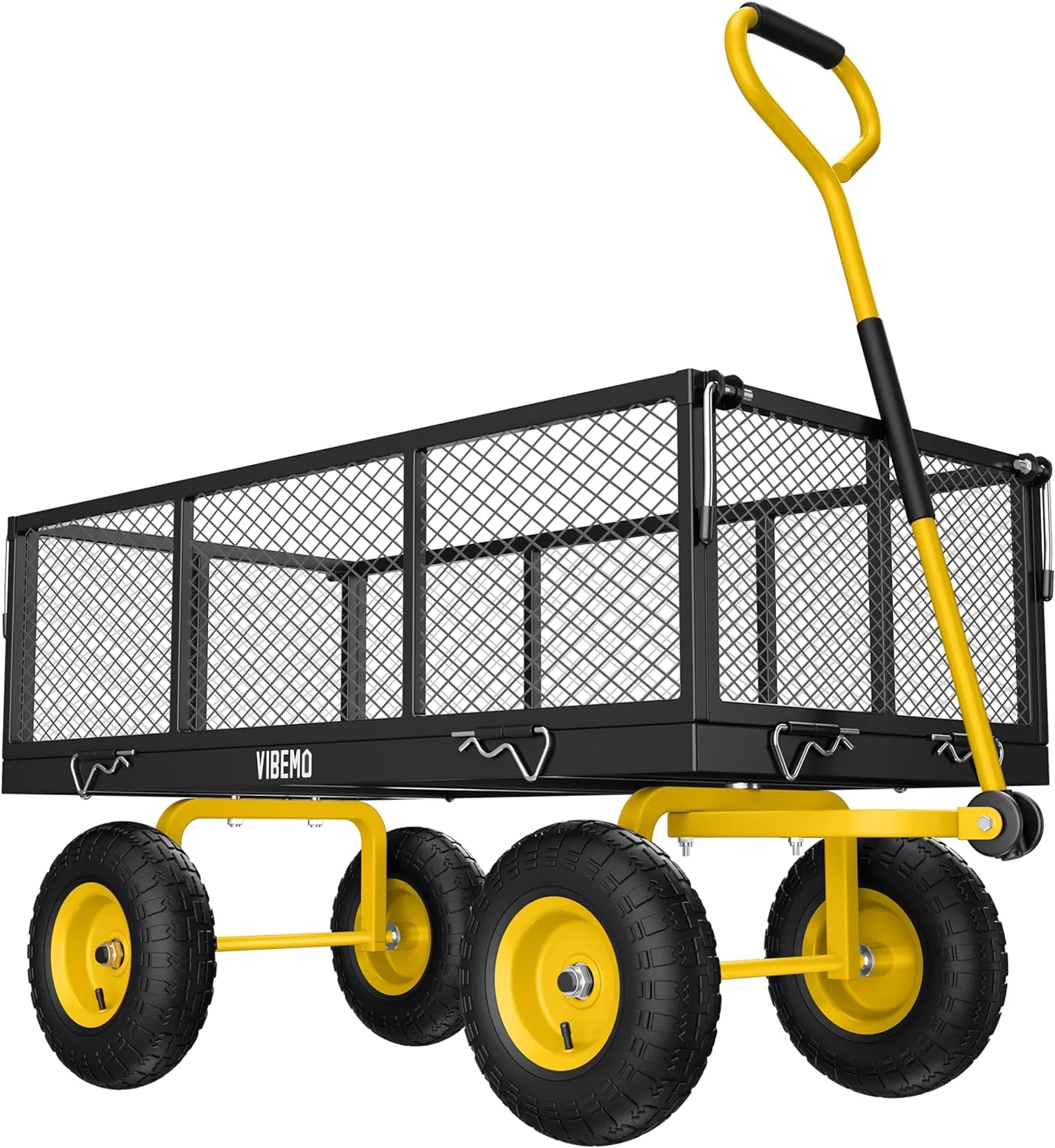 Steel Garden Cart, 2-in-1 1400 lbs Heavy Duty Utility Wagon, with Removable Mesh Sides to Convert into Flatbed, 240 U-Turn 13" Pneumatic Tires Garden Wagon for Farm Yard Lawn Garden Camping - Image 3