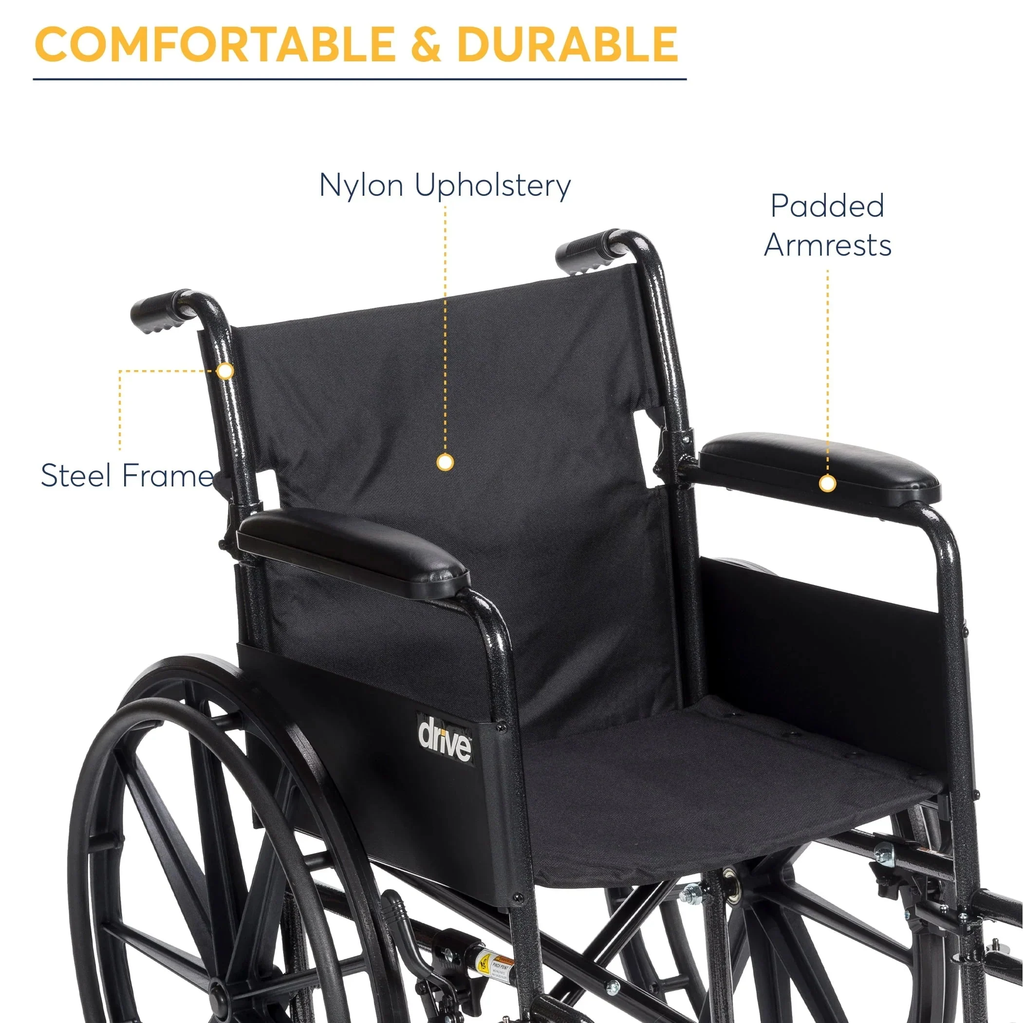Drive Medicals Silver Sport 1 Wheelchair With Full Arms And Swing Away Removable Footrest - Silver Sport 1 - Image 3