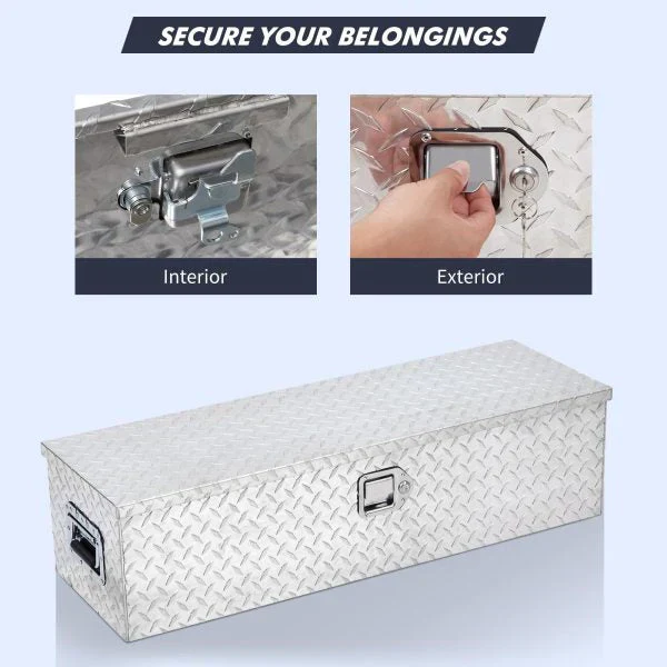 48 Inch Diamond Plate Truck Bed Tool Box with Shelf Silver - Image 6