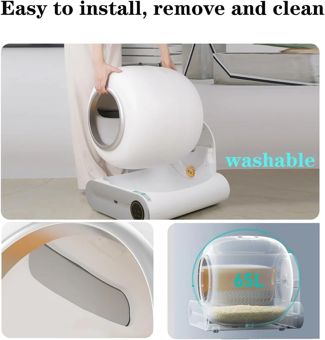 Automatic Cat Litter Box, White, 65L Capacity, 9L Collection Bin - TYSD-1 - Image 13