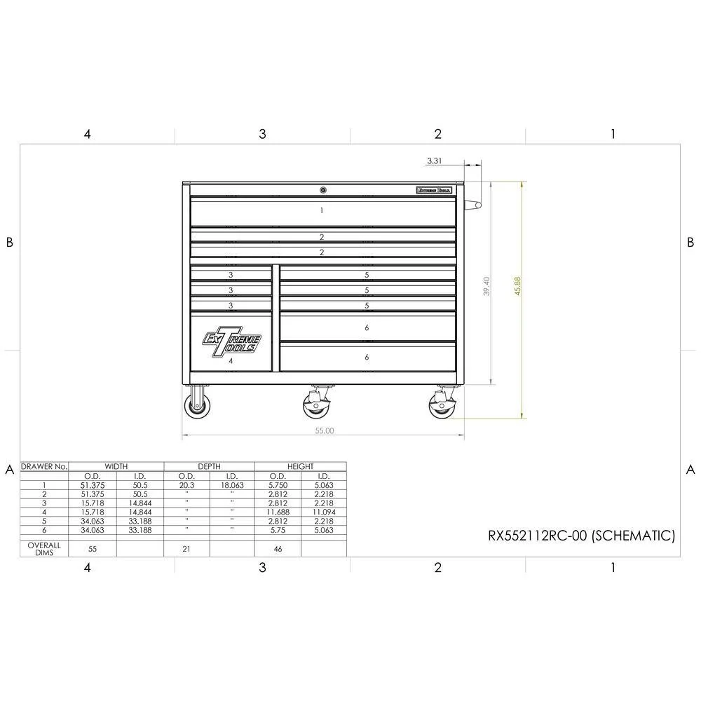 55-Inch 12-Drawer Roller Cabinet Tool Chest - Model THD552112RCBL - Image 7
