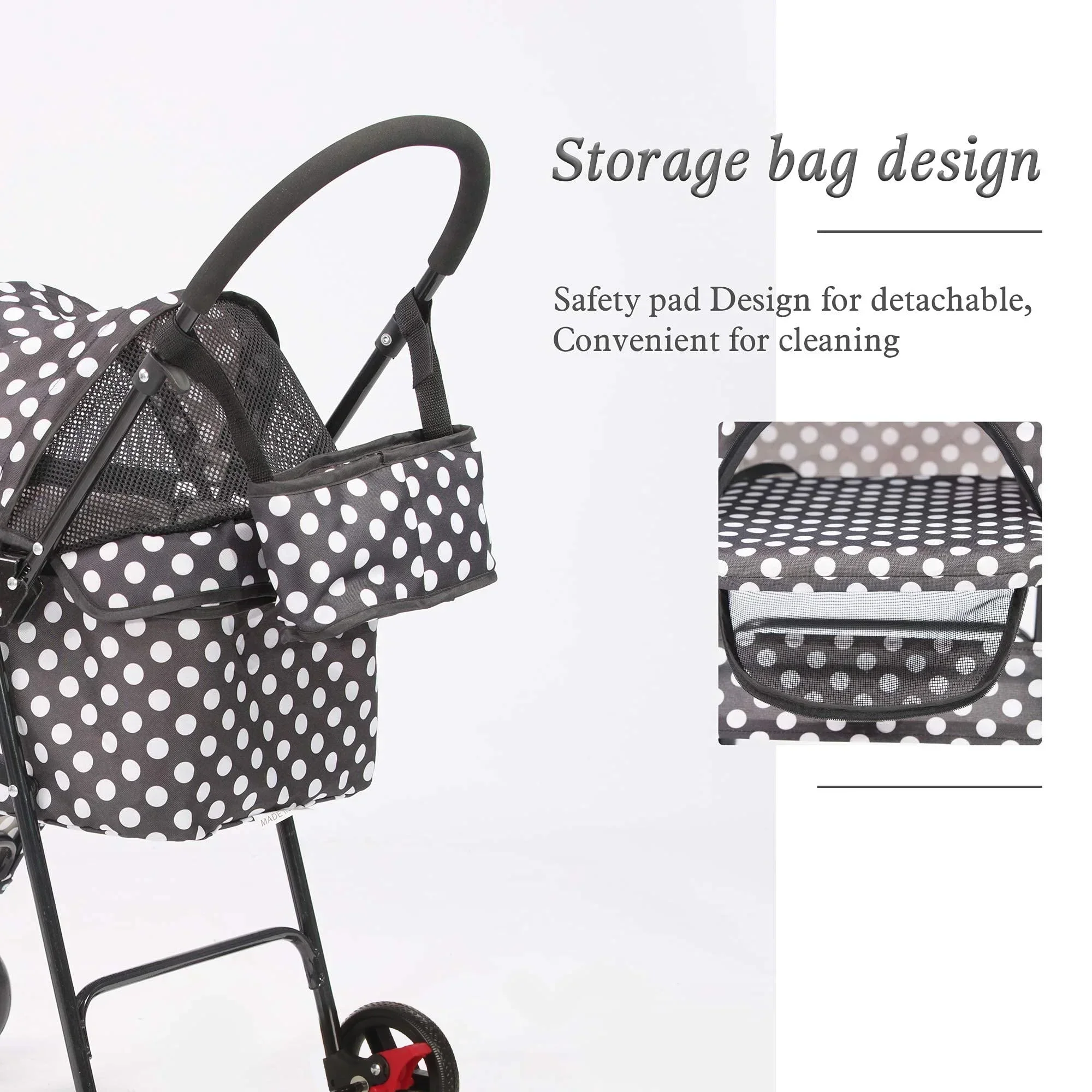 Foldable Pet Travel Stroller For Cats & Dogs, Waterproof, 4 Wheels, Black - Image 2
