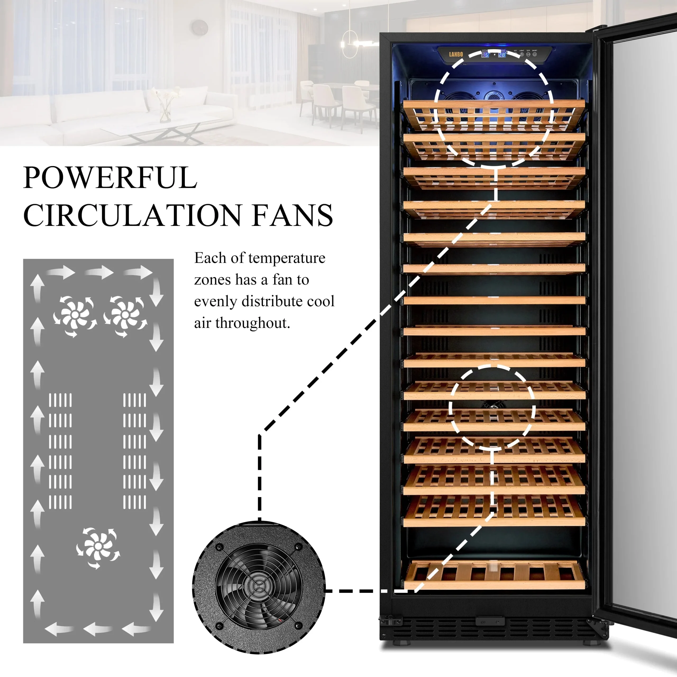 Lanbo 165 Bottle Built-In Black Single Zone Wine Cooler, 24 inch Width - LW177S - Image 7