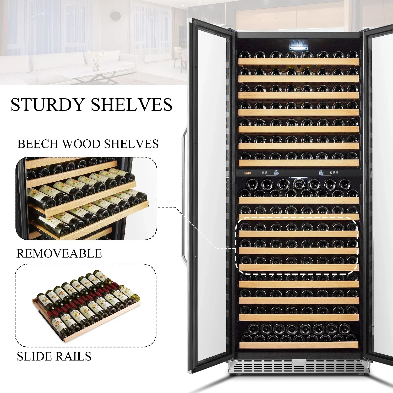 Lanbo 32 Inch 287 Bottle Dual Zone Compressor Freestanding Wine Refrigerator - LW328DD - Image 5