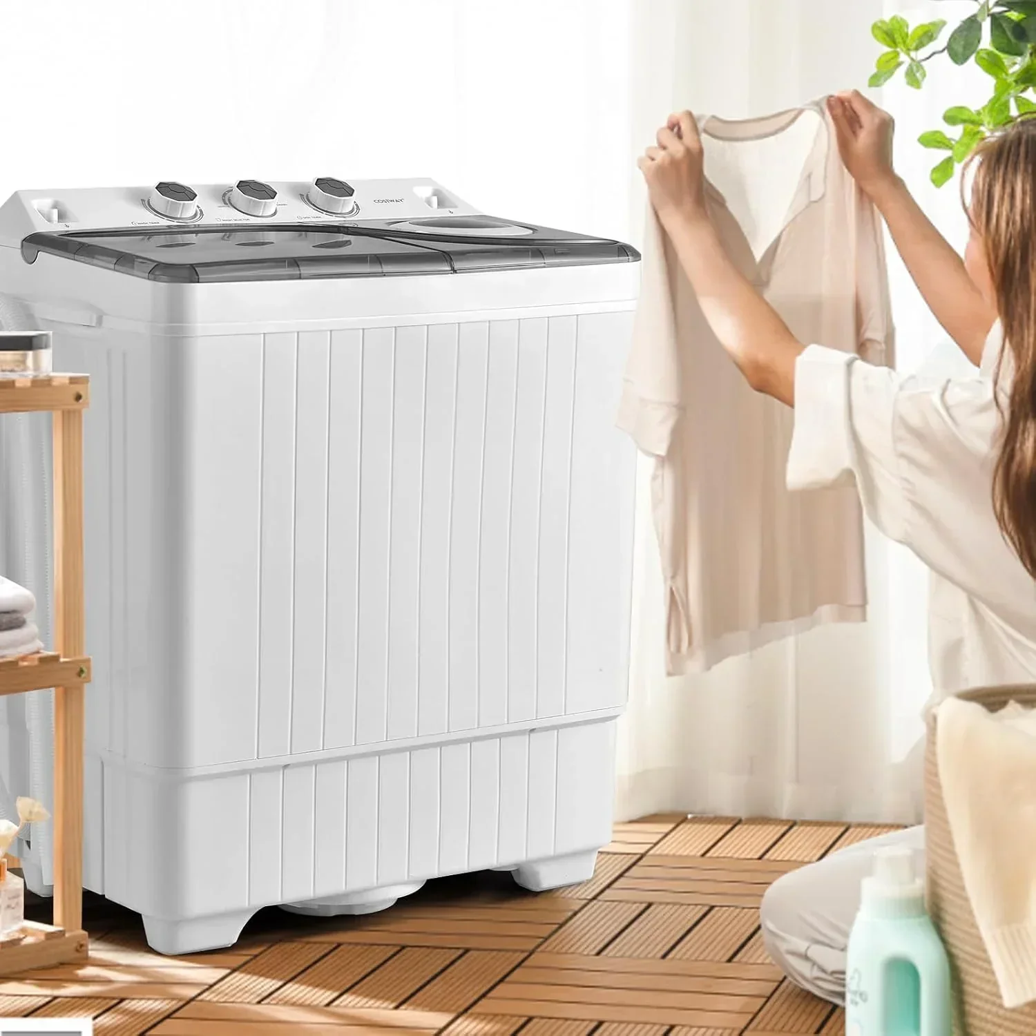 Costway Double Tub Washing Machine, 26 lb Capacity, 18 lb Wash, 8 lb Spin, Drain Pump - Image 2